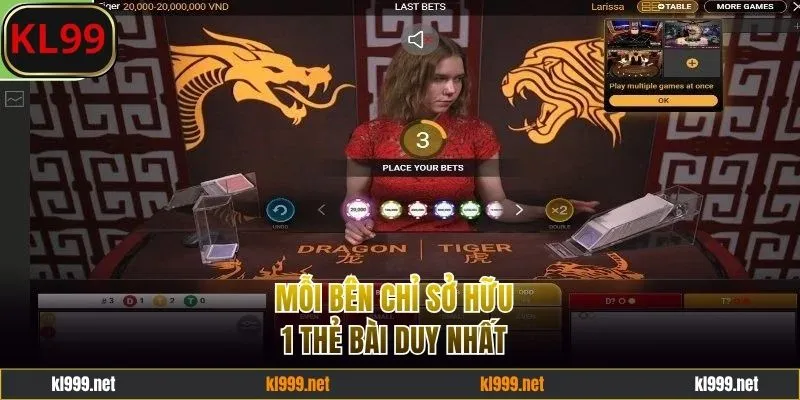 Trong Rồng Hổ KL99 mỗi một bên chỉ sở hữu 1 thẻ bài